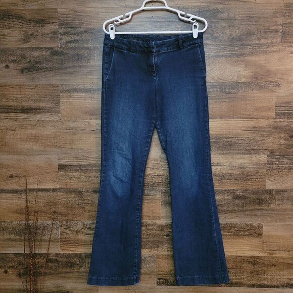 KFTK Jeans Sz 8 Natalie Trouser Flare Mid Rise Tummy Control Stretch Dark Wash - Picture 1 of 12